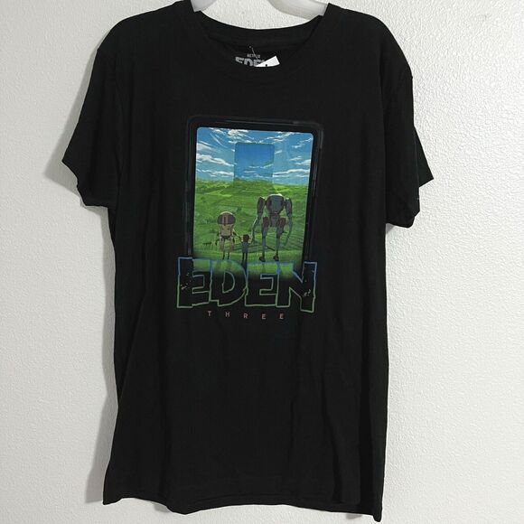 NWT EDEN THREE (2XL) Black Graphic Anime T-Shirt 100% Cotton Netflix AI Robot - Picture 2 of 5